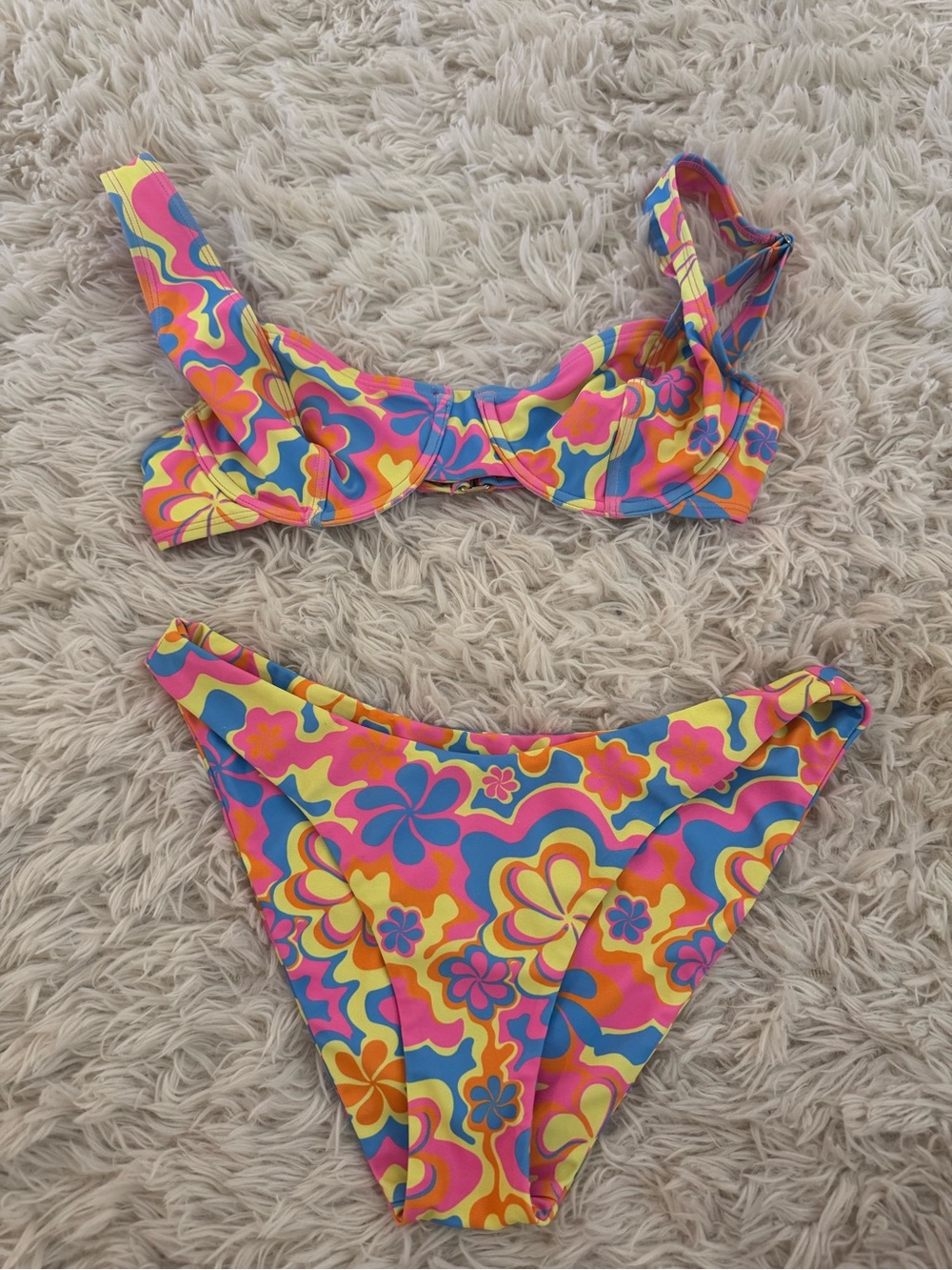 Kulani Kinis Retro Floral Bikini in Pink, Blue & Yellow